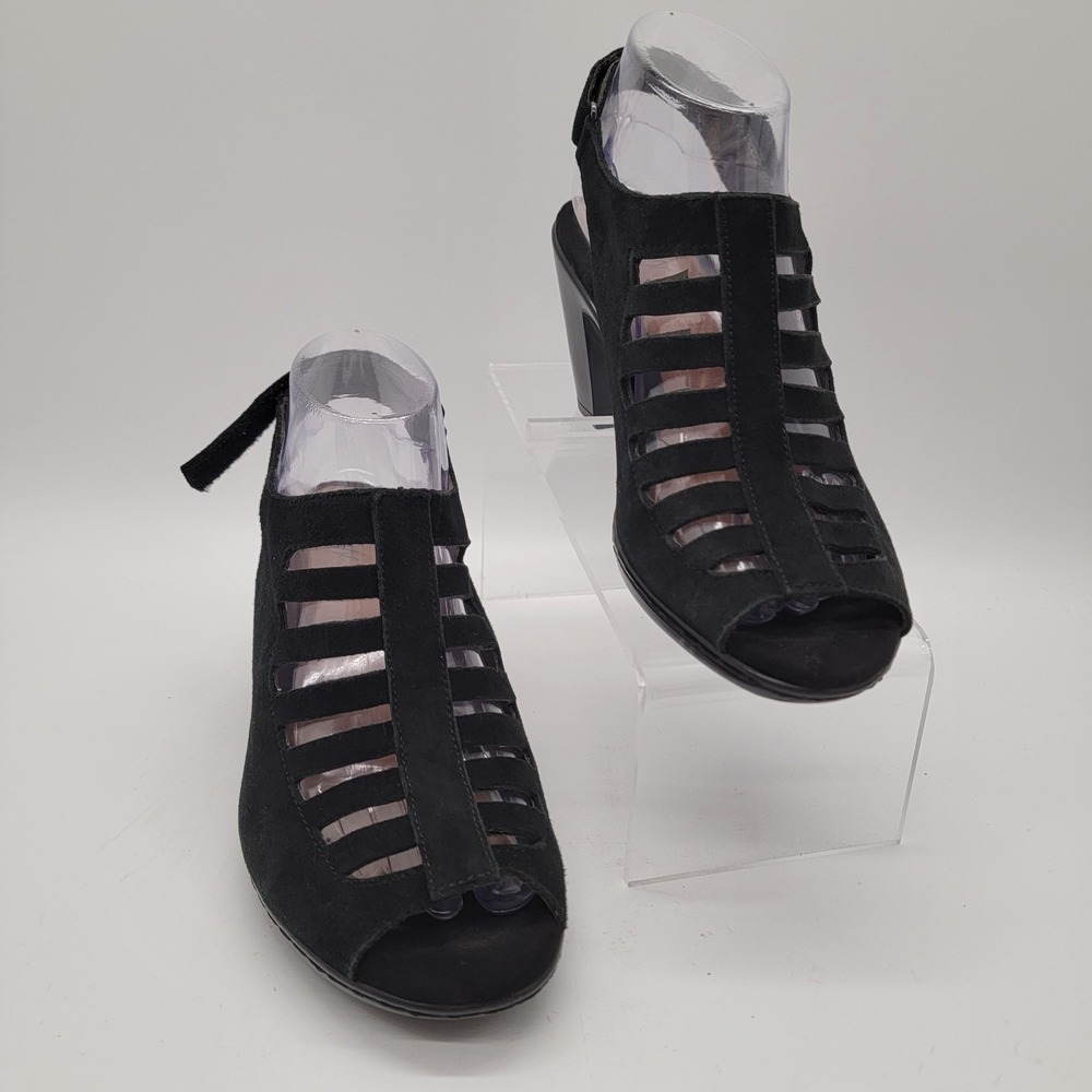 EuroSoft by SOFFT Womens 8M Black Leather Vesta Comfort Strappy Heels Sandals